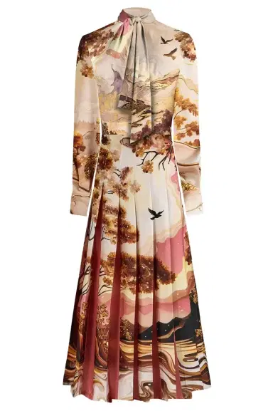 Mary Katrantzou Alexis Landscape Print Tie-Neck Midi Dress | Thumbnail 1 Mary Katrantzou Alexis Landscape Print Tie-Neck Midi Dress | Thumbnail 1