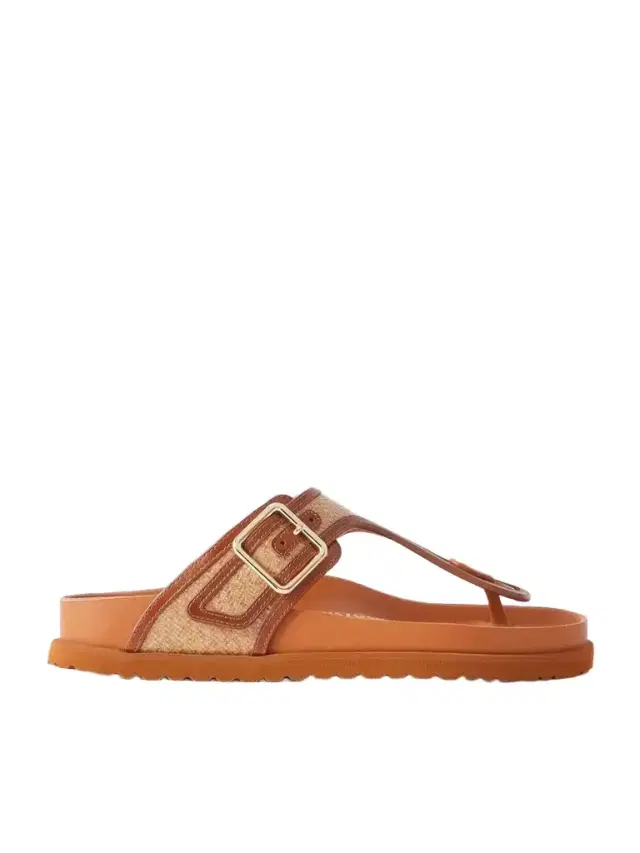 Gizeh Framed Leather-trimmed Raffia Sandals Gizeh Framed Leather-trimmed Raffia Sandals