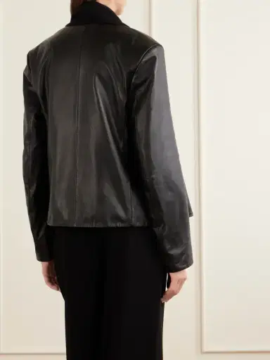 TOTEME Scarf-detailed Wool-trimmed Leather Jacket | Thumbnail 3 TOTEME Scarf-detailed Wool-trimmed Leather Jacket | Thumbnail 3