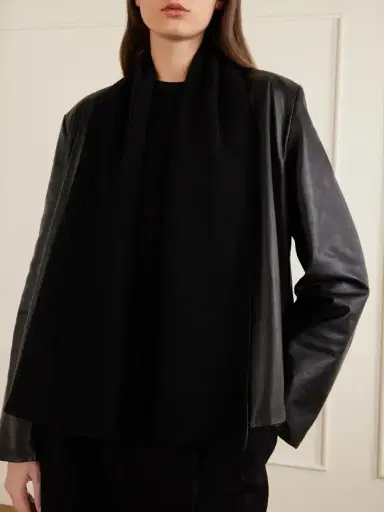 TOTEME Scarf-detailed Wool-trimmed Leather Jacket | Thumbnail 4 TOTEME Scarf-detailed Wool-trimmed Leather Jacket | Thumbnail 4