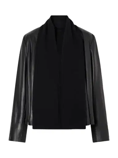 TOTEME Scarf-detailed Wool-trimmed Leather Jacket | Thumbnail 1 TOTEME Scarf-detailed Wool-trimmed Leather Jacket | Thumbnail 1