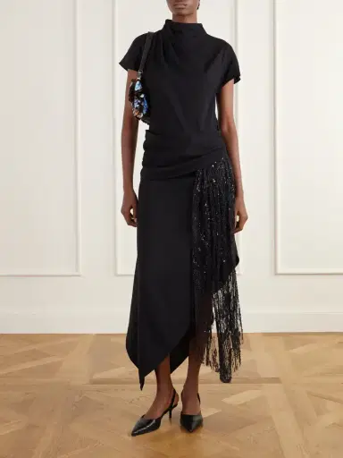 Staud Effie Bead-embellished Crepe Midi Dress | Thumbnail 2 Staud Effie Bead-embellished Crepe Midi Dress | Thumbnail 2