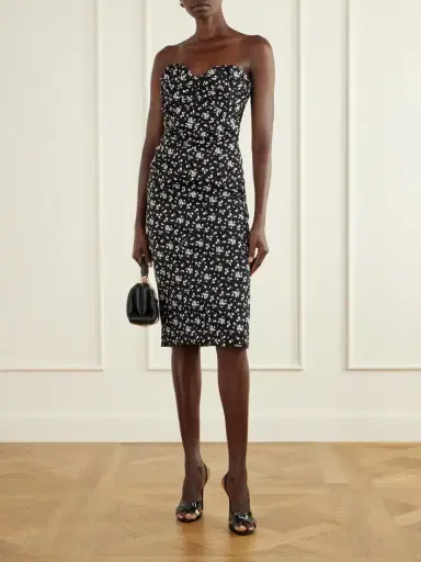 Dolce & Gabbana Strapless Draped Floral-print Silk-blend Charmeuse Midi Dress | Thumbnail 2 Dolce & Gabbana Strapless Draped Floral-print Silk-blend Charmeuse Midi Dress | Thumbnail 2