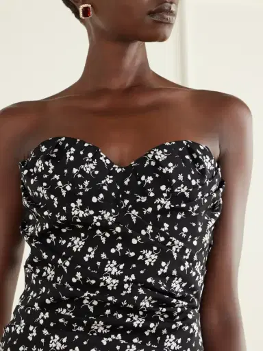 Dolce & Gabbana Strapless Draped Floral-print Silk-blend Charmeuse Midi Dress | Thumbnail 4 Dolce & Gabbana Strapless Draped Floral-print Silk-blend Charmeuse Midi Dress | Thumbnail 4