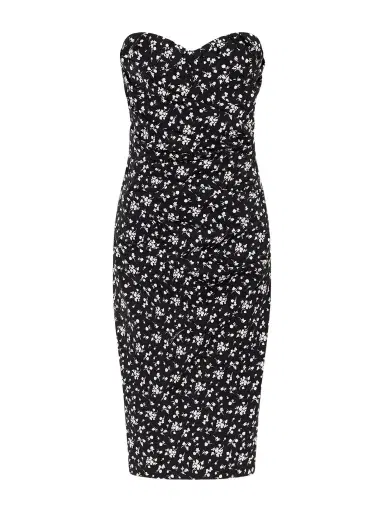 Dolce & Gabbana Strapless Draped Floral-print Silk-blend Charmeuse Midi Dress | Thumbnail 1 Dolce & Gabbana Strapless Draped Floral-print Silk-blend Charmeuse Midi Dress | Thumbnail 1