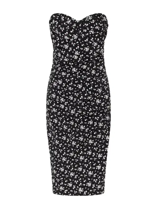 Strapless Draped Floral-print Silk-blend Charmeuse Midi Dress Strapless Draped Floral-print Silk-blend Charmeuse Midi Dress