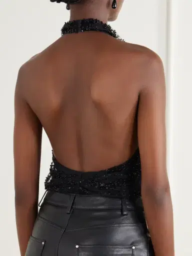 Staud Monay Flocked Bead-embellished Jersey Bodysuit | Thumbnail 3 Staud Monay Flocked Bead-embellished Jersey Bodysuit | Thumbnail 3