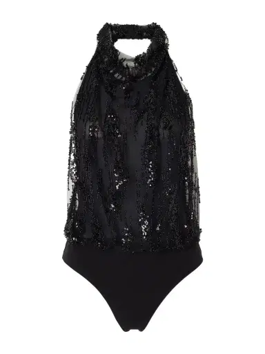 Staud Monay Flocked Bead-embellished Jersey Bodysuit | Thumbnail 1 Staud Monay Flocked Bead-embellished Jersey Bodysuit | Thumbnail 1