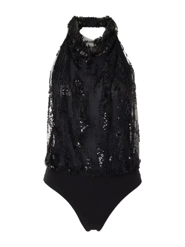 Monay Flocked Bead-embellished Jersey Bodysuit Monay Flocked Bead-embellished Jersey Bodysuit