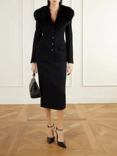 Dolce & Gabbana Peplum Plush-trimmed Wool-blend Jacket | Thumbnail 2 Dolce & Gabbana Peplum Plush-trimmed Wool-blend Jacket | Thumbnail 2