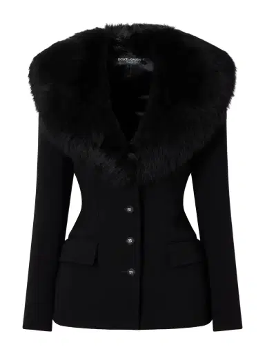 Dolce & Gabbana Peplum Plush-trimmed Wool-blend Jacket | Thumbnail 1 Dolce & Gabbana Peplum Plush-trimmed Wool-blend Jacket | Thumbnail 1