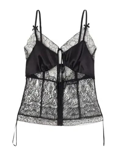 Dolce & Gabbana Bow-detailed Satin-trimmed Lace Cami | Thumbnail 1 Dolce & Gabbana Bow-detailed Satin-trimmed Lace Cami | Thumbnail 1