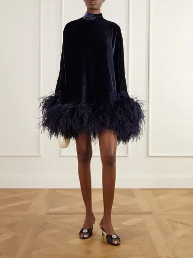 Taller Marmo Vegas Feather-trimmed Velvet Mini Dress | Thumbnail 2 Taller Marmo Vegas Feather-trimmed Velvet Mini Dress | Thumbnail 2