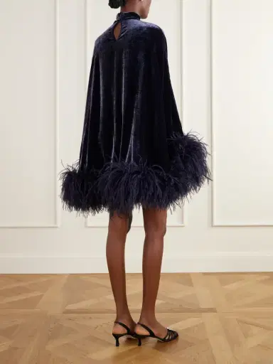 Taller Marmo Vegas Feather-trimmed Velvet Mini Dress | Thumbnail 3 Taller Marmo Vegas Feather-trimmed Velvet Mini Dress | Thumbnail 3