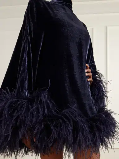 Taller Marmo Vegas Feather-trimmed Velvet Mini Dress | Thumbnail 4 Taller Marmo Vegas Feather-trimmed Velvet Mini Dress | Thumbnail 4