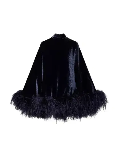 Taller Marmo Vegas Feather-trimmed Velvet Mini Dress | Thumbnail 1 Taller Marmo Vegas Feather-trimmed Velvet Mini Dress | Thumbnail 1