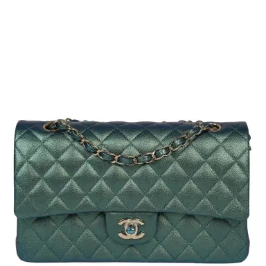 Chanel Chanel Medium Classic Double Flap Bag Green Iridescent Caviar Light Gold Hardware | Thumbnail 1 Chanel Chanel Medium Classic Double Flap Bag Green Iridescent Caviar Light Gold Hardware | Thumbnail 1