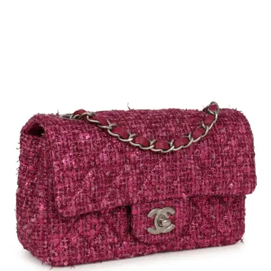 Chanel Chanel Mini Rectangular Flap Bag Dark Pink Metallic Tweed Bouclé Brushed Silver Hardware | Thumbnail 2 Chanel Chanel Mini Rectangular Flap Bag Dark Pink Metallic Tweed Bouclé Brushed Silver Hardware | Thumbnail 2