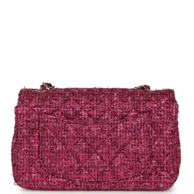 Chanel Chanel Mini Rectangular Flap Bag Dark Pink Metallic Tweed Bouclé Brushed Silver Hardware | Thumbnail 4 Chanel Chanel Mini Rectangular Flap Bag Dark Pink Metallic Tweed Bouclé Brushed Silver Hardware | Thumbnail 4