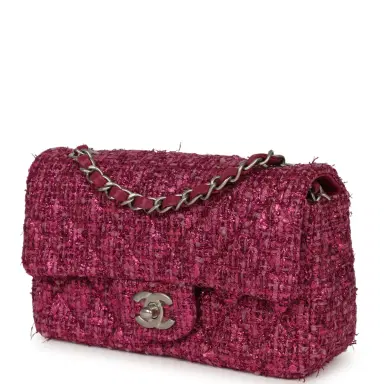 Chanel Chanel Mini Rectangular Flap Bag Dark Pink Metallic Tweed Bouclé Brushed Silver Hardware | Thumbnail 5 Chanel Chanel Mini Rectangular Flap Bag Dark Pink Metallic Tweed Bouclé Brushed Silver Hardware | Thumbnail 5