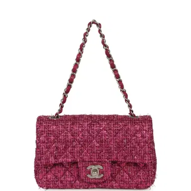 Chanel Chanel Mini Rectangular Flap Bag Dark Pink Metallic Tweed Bouclé Brushed Silver Hardware | Thumbnail 7 Chanel Chanel Mini Rectangular Flap Bag Dark Pink Metallic Tweed Bouclé Brushed Silver Hardware | Thumbnail 7