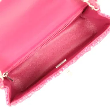 Chanel Chanel Mini Rectangular Flap Bag Dark Pink Metallic Tweed Bouclé Brushed Silver Hardware | Thumbnail 8 Chanel Chanel Mini Rectangular Flap Bag Dark Pink Metallic Tweed Bouclé Brushed Silver Hardware | Thumbnail 8