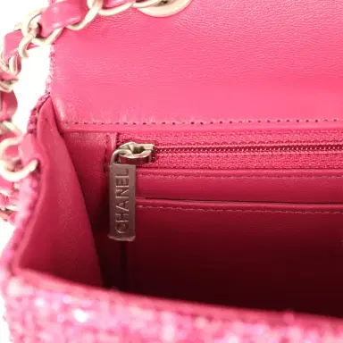Chanel Chanel Mini Rectangular Flap Bag Dark Pink Metallic Tweed Bouclé Brushed Silver Hardware | Thumbnail 9 Chanel Chanel Mini Rectangular Flap Bag Dark Pink Metallic Tweed Bouclé Brushed Silver Hardware | Thumbnail 9