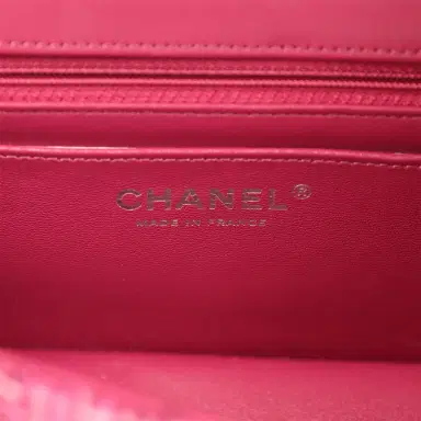 Chanel Chanel Mini Rectangular Flap Bag Dark Pink Metallic Tweed Bouclé Brushed Silver Hardware | Thumbnail 10 Chanel Chanel Mini Rectangular Flap Bag Dark Pink Metallic Tweed Bouclé Brushed Silver Hardware | Thumbnail 10