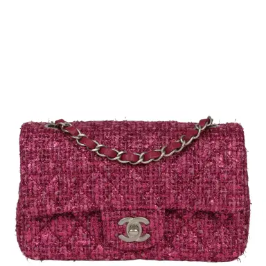 Chanel Chanel Mini Rectangular Flap Bag Dark Pink Metallic Tweed Bouclé Brushed Silver Hardware | Thumbnail 1 Chanel Chanel Mini Rectangular Flap Bag Dark Pink Metallic Tweed Bouclé Brushed Silver Hardware | Thumbnail 1