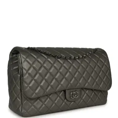 Chanel Chanel XXL Classic Single Flap Bag Dark Grey Metallic Lambskin Ruthenium Hardware | Thumbnail 2 Chanel Chanel XXL Classic Single Flap Bag Dark Grey Metallic Lambskin Ruthenium Hardware | Thumbnail 2