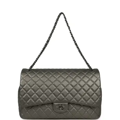 Chanel Chanel XXL Classic Single Flap Bag Dark Grey Metallic Lambskin Ruthenium Hardware | Thumbnail 7 Chanel Chanel XXL Classic Single Flap Bag Dark Grey Metallic Lambskin Ruthenium Hardware | Thumbnail 7