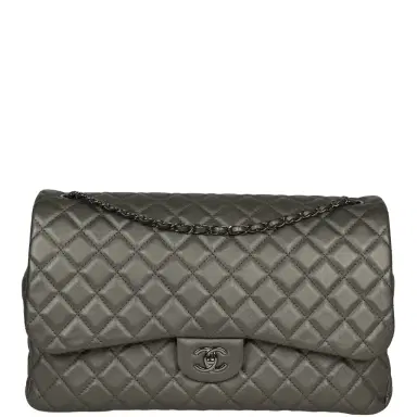 Chanel Chanel XXL Classic Single Flap Bag Dark Grey Metallic Lambskin Ruthenium Hardware | Thumbnail 1 Chanel Chanel XXL Classic Single Flap Bag Dark Grey Metallic Lambskin Ruthenium Hardware | Thumbnail 1