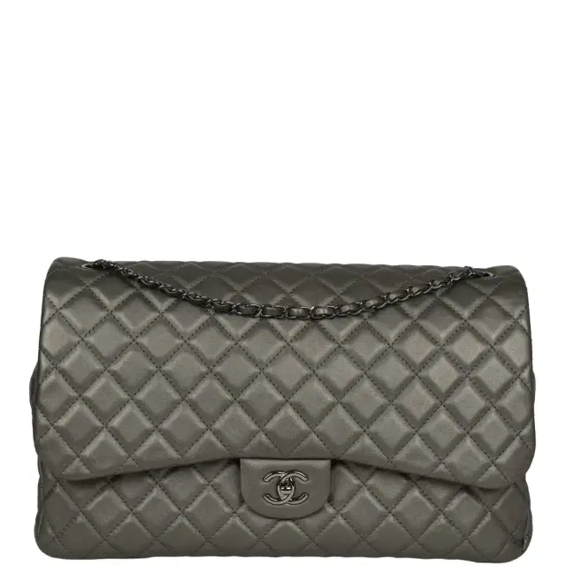 Chanel XXL Classic Single Flap Bag Dark Grey Metallic Lambskin Ruthenium Hardware Chanel XXL Classic Single Flap Bag Dark Grey Metallic Lambskin Ruthenium Hardware