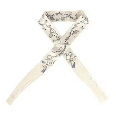 HERMÈS Hermes "Les Cles a Pois" Creme, Gris Perle, Multicolor Fringe Silk | Thumbnail 1 HERMÈS Hermes "Les Cles a Pois" Creme, Gris Perle, Multicolor Fringe Silk | Thumbnail 1