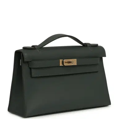 HERMÈS Hermes Kelly Pochette Vert Mangrove Swift Permabrass Hardware | Thumbnail 2 HERMÈS Hermes Kelly Pochette Vert Mangrove Swift Permabrass Hardware | Thumbnail 2