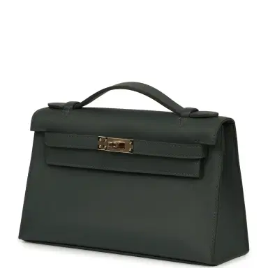 HERMÈS Hermes Kelly Pochette Vert Mangrove Swift Permabrass Hardware | Thumbnail 5 HERMÈS Hermes Kelly Pochette Vert Mangrove Swift Permabrass Hardware | Thumbnail 5