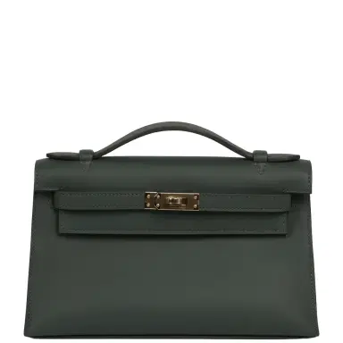 HERMÈS Hermes Kelly Pochette Vert Mangrove Swift Permabrass Hardware | Thumbnail 1 HERMÈS Hermes Kelly Pochette Vert Mangrove Swift Permabrass Hardware | Thumbnail 1