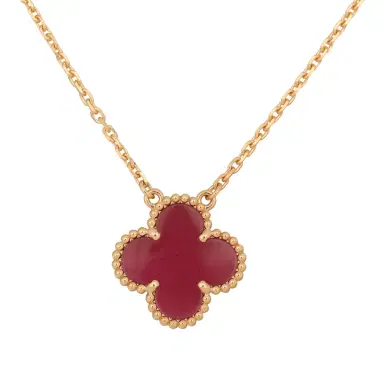 Van Cleef & Arpels Van Cleef & Arpels Vintage Alhambra Pendant Necklace Pink Enamel 18K Yellow Gold | Thumbnail 2 Van Cleef & Arpels Van Cleef & Arpels Vintage Alhambra Pendant Necklace Pink Enamel 18K Yellow Gold | Thumbnail 2