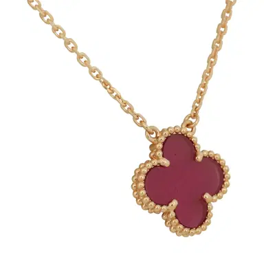 Van Cleef & Arpels Van Cleef & Arpels Vintage Alhambra Pendant Necklace Pink Enamel 18K Yellow Gold | Thumbnail 3 Van Cleef & Arpels Van Cleef & Arpels Vintage Alhambra Pendant Necklace Pink Enamel 18K Yellow Gold | Thumbnail 3