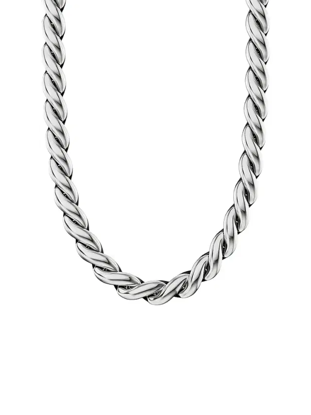 Women's Sculpted Cable Chain Necklace in Sterling Silver, 10MM Women's Sculpted Cable Chain Necklace in Sterling Silver, 10MM