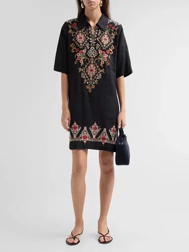 Johnny Was Women's Tamira Linen Relaxed Henley Tunic Dress | Thumbnail 2 Johnny Was Women's Tamira Linen Relaxed Henley Tunic Dress | Thumbnail 2