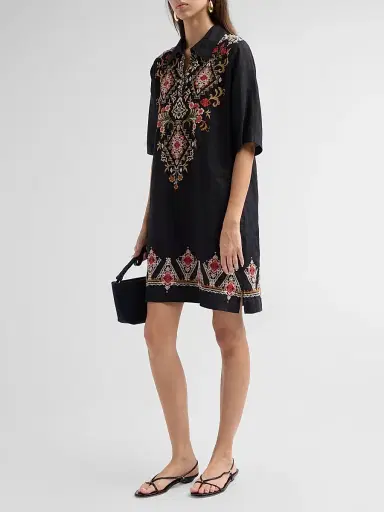 Johnny Was Women's Tamira Linen Relaxed Henley Tunic Dress | Thumbnail 4 Johnny Was Women's Tamira Linen Relaxed Henley Tunic Dress | Thumbnail 4