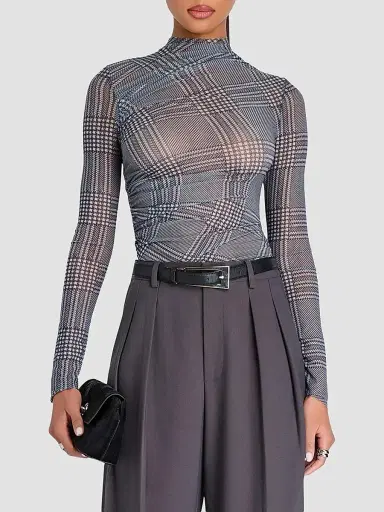 SEROYA Women's Christina Glen Check Mesh Top | Thumbnail 4 SEROYA Women's Christina Glen Check Mesh Top | Thumbnail 4