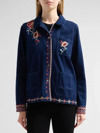 Johnny Was Women's Nadia Floral-Embroidered Worker Jacket | Thumbnail 4 Johnny Was Women's Nadia Floral-Embroidered Worker Jacket | Thumbnail 4