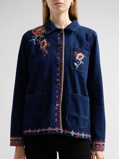 Johnny Was Women's Nadia Floral-Embroidered Worker Jacket | Thumbnail 5 Johnny Was Women's Nadia Floral-Embroidered Worker Jacket | Thumbnail 5