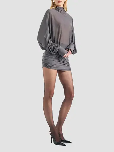 SEROYA Women's Jensine Draped Mini Dress | Thumbnail 6 SEROYA Women's Jensine Draped Mini Dress | Thumbnail 6