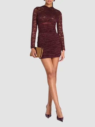 SEROYA Women's Moxey Ruched Lace Mini Dress | Thumbnail 2 SEROYA Women's Moxey Ruched Lace Mini Dress | Thumbnail 2