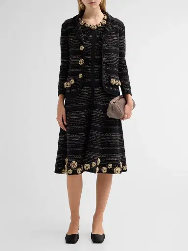 Teri Jon by Rickie Freeman Women's Striped Rosette-Appliqué Jacket | Thumbnail 2 Teri Jon by Rickie Freeman Women's Striped Rosette-Appliqué Jacket | Thumbnail 2
