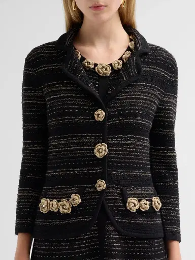 Teri Jon by Rickie Freeman Women's Striped Rosette-Appliqué Jacket | Thumbnail 5 Teri Jon by Rickie Freeman Women's Striped Rosette-Appliqué Jacket | Thumbnail 5