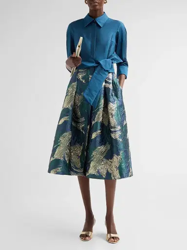 Teri Jon by Rickie Freeman Women's Jacquard Taffeta Shirtdress | Thumbnail 2 Teri Jon by Rickie Freeman Women's Jacquard Taffeta Shirtdress | Thumbnail 2